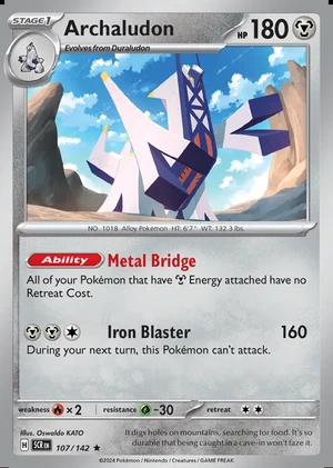 Archaludon 107/142, Print with "Play! Pokémon" stamp, card art reference