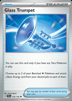 Glass Trumpet 135/142, Print with "Play! Pokémon" stamp, card art reference