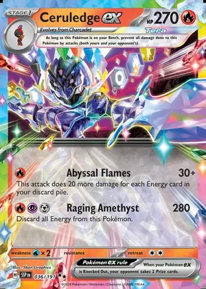 Ceruledge ex 036/191, Print with "Play! Pokémon" stamp, card art reference