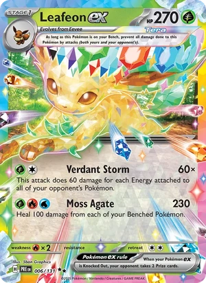 Leafeon ex 006/131, Stamped "Prismatic Evolutions" print, card art reference