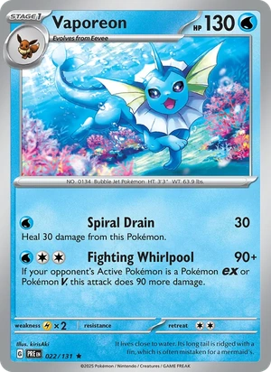 Vaporeon 022/131, Cosmos Holofoil, card art reference