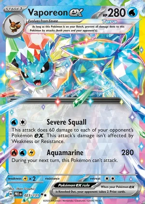 Vaporeon ex 023/131, Print with "Play! Pokémon" stamp, card art reference