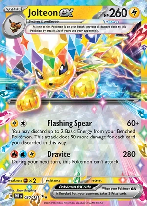Jolteon ex 030/131, Print with "Play! Pokémon" stamp, card art reference