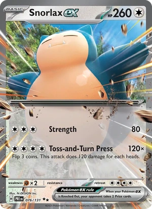 Snorlax ex 076/131, Stamped "Prismatic Evolutions" print, card art reference