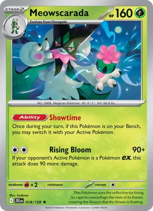 Meowscarada 018/159, Cosmos Holofoil, card art reference
