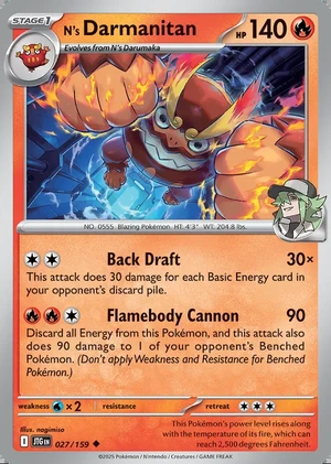 N's Darmanitan 027/159, Print with "Play! Pokémon" stamp, card art reference