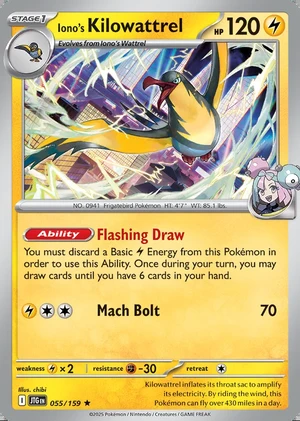 Iono's Kilowattrel 055/159, Print with "Play! Pokémon" stamp, card art reference