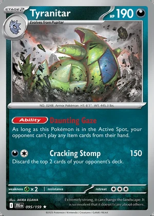 Tyranitar 095/159, Print with "Play! Pokémon" stamp, card art reference