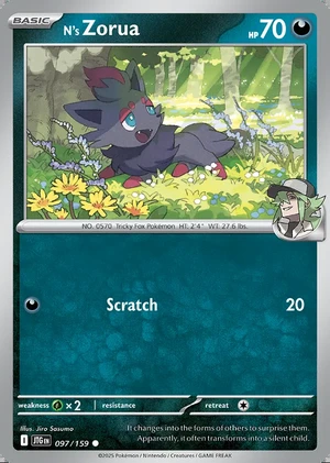 N's Zorua 097/159, Print with "Play! Pokémon" stamp, card art reference