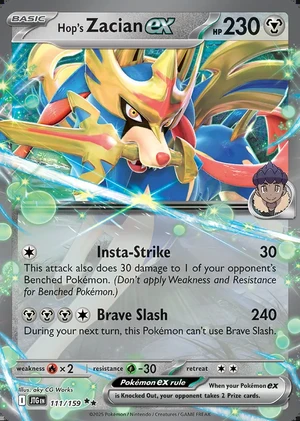 Hop's Zacian 111/159, Print with "Play! Pokémon" stamp, card art reference