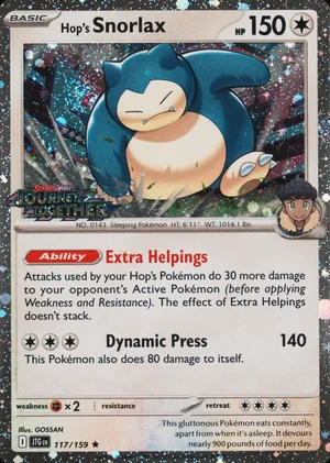 Hop's Snorlax 117/159, Cosmos Holofoil "Journey Together" stamp, card art reference