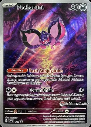 Pecharunt #129, English Pokemon Center stamped promo reference image