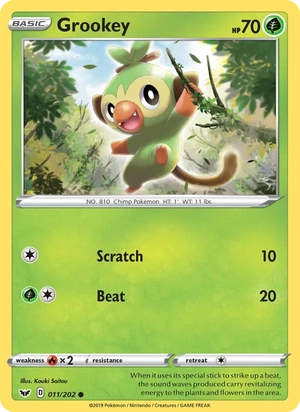 Grookey 011/202, Line Holofoil, card art reference