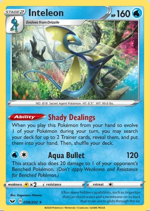Inteleon 058/202, Print with "Play! Pokémon" stamp, card art reference