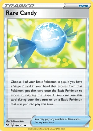 Rare Candy 180/202, Print with "Play! Pokémon" stamp, card art reference