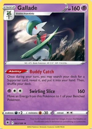 Gallade 062/189, Print with "Play! Pokémon" stamp, card art reference