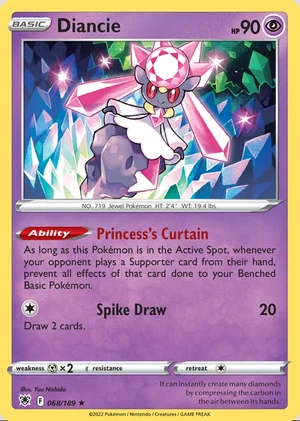 Diancie 068/189, Print with "Play! Pokémon" stamp, card art reference
