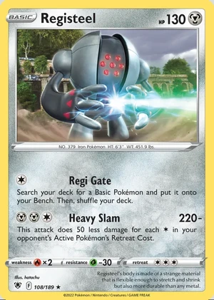 Registeel 108/189, Print with "Play! Pokémon" stamp, card art reference