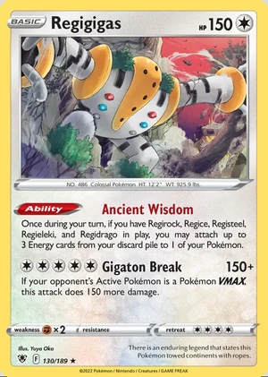 Regigigas 130/189, Print with "Play! Pokémon" stamp, card art reference