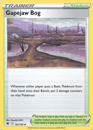 Gapejaw Bog 142/189, Print with "Play! Pokémon" stamp, card art reference