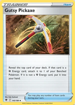 Gutsy Pickaxe 145/189, Print with "Play! Pokémon" stamp, card art reference