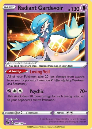 Radiant Gardevoir 069/196, Print with "Play! Pokémon" stamp, card art reference