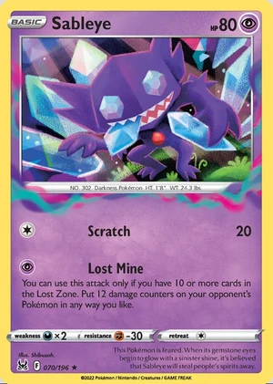 Sableye 070/196, Print with "Play! Pokémon" stamp, card art reference