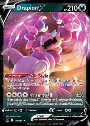 Drapion 118/196, Print with "Play! Pokémon" stamp, card art reference