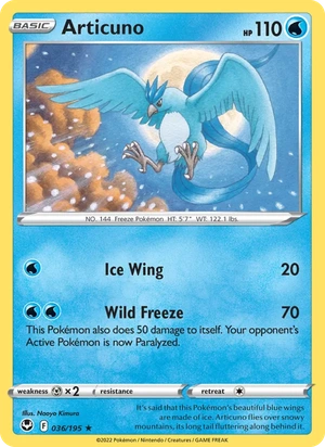 Articuno 036/195, Cosmos Holofoil, card art reference