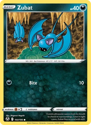 Zubat 103/195, Non-holo Pikachu jack-o'-lantern stamp, card art reference