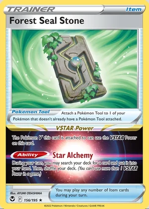 Forest Seal Stone 156/195, Print with "Play! Pokémon" stamp, card art reference