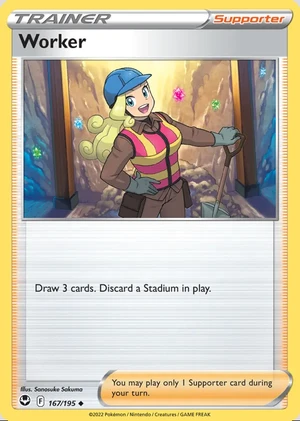 Worker 167/195, Print with "Play! Pokémon" stamp, card art reference