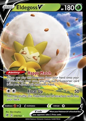 Eldegoss 019/192, Print with "Play! Pokémon" stamp, card art reference