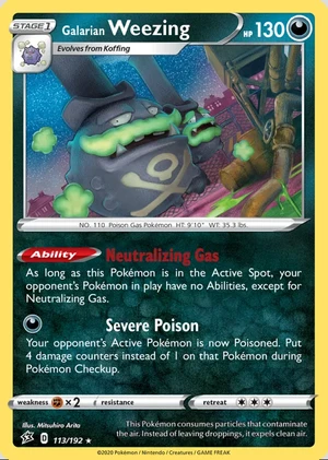 Galarian Weezing 113/192, Print with "Play! Pokémon" stamp, card art reference