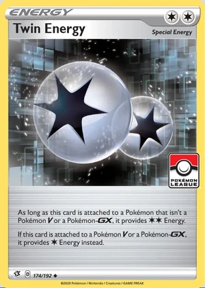 Twin Energy 174/192, Print with "Play! Pokémon" stamp, card art reference