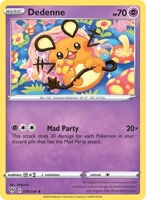 Dedenne 078/189, Reverse Holofoil "Thank You" stamp, card art reference