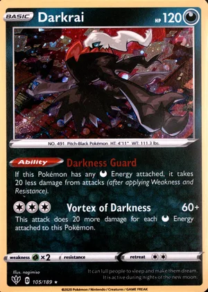 Darkrai 105/189, Cosmos Holofoil, card art reference