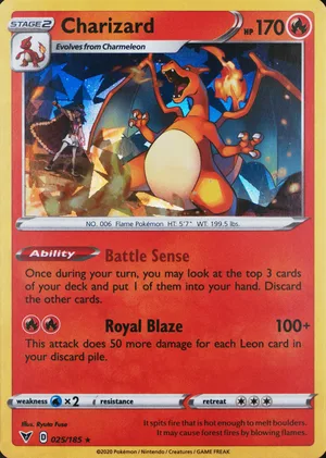 Charizard 025/185, Cracked Ice Holofoil, card art reference