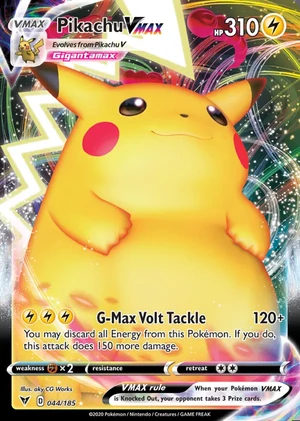 Pikachu 044/185, Print with "Play! Pokémon" stamp, card art reference