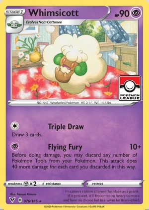 Whimsicott 076/185, Print with "Play! Pokémon" stamp, card art reference