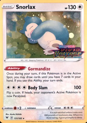 Snorlax 131/185, Cosmos Holofoil "Vivid Voltage" stamp, card art reference