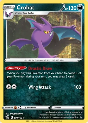 Crobat 091/163, Print with "Play! Pokémon" stamp, card art reference