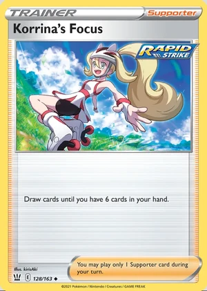 Korrina's Focus 128/163, Print with "Play! Pokémon" stamp, card art reference