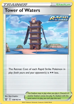 Tower of Waters 138/163, Print with "Play! Pokémon" stamp, card art reference