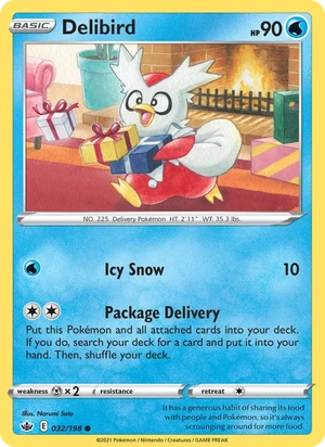 Delibird 032/198, Cosmos Holofoil silver snowflake stamp, card art reference