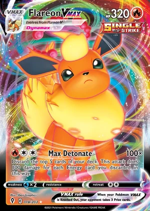 Flareon 018/203, Print with "Play! Pokémon" stamp, card art reference