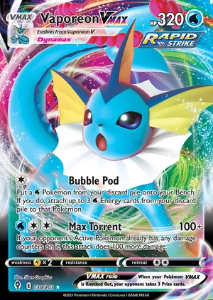Vaporeon 030/203, Print with "Play! Pokémon" stamp, card art reference