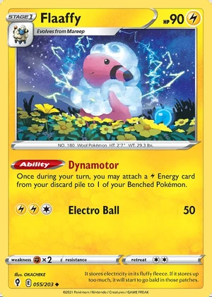 Flaaffy 055/203, Print with "Play! Pokémon" stamp, card art reference