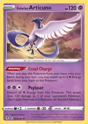 Galarian Articuno 063/203, Print with "Play! Pokémon" stamp, card art reference