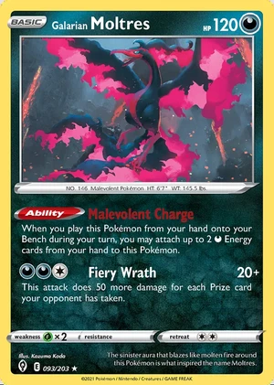 Galarian Moltres 093/203, Print with "Play! Pokémon" stamp, card art reference